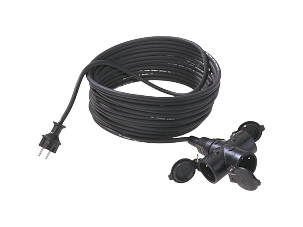 BACHMANN Verleng kabel 3G1,5mm² zwart,5m,3x, H07RN-F rubber/neopreen 3-voudig