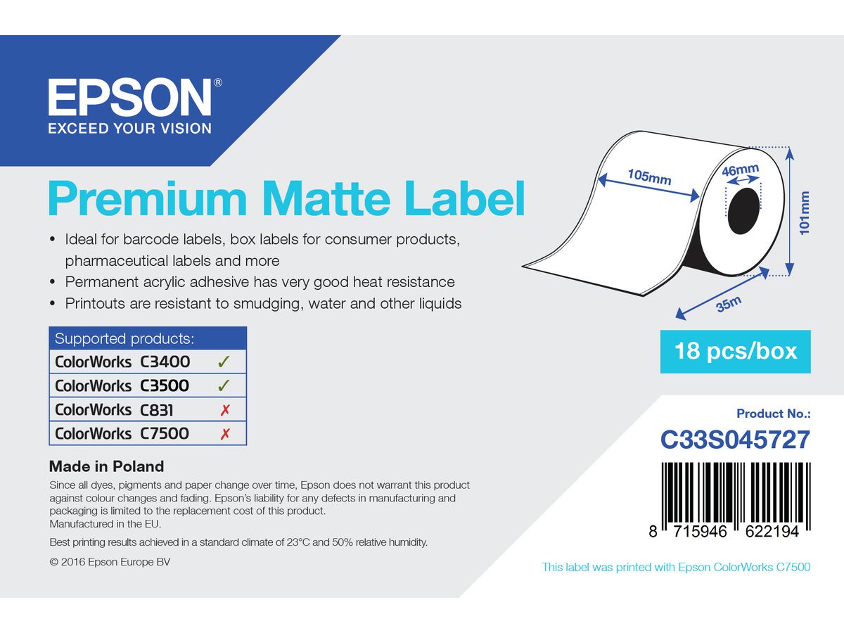 Epson Premium Matte Label - Continuous Roll: 105mm x 35m