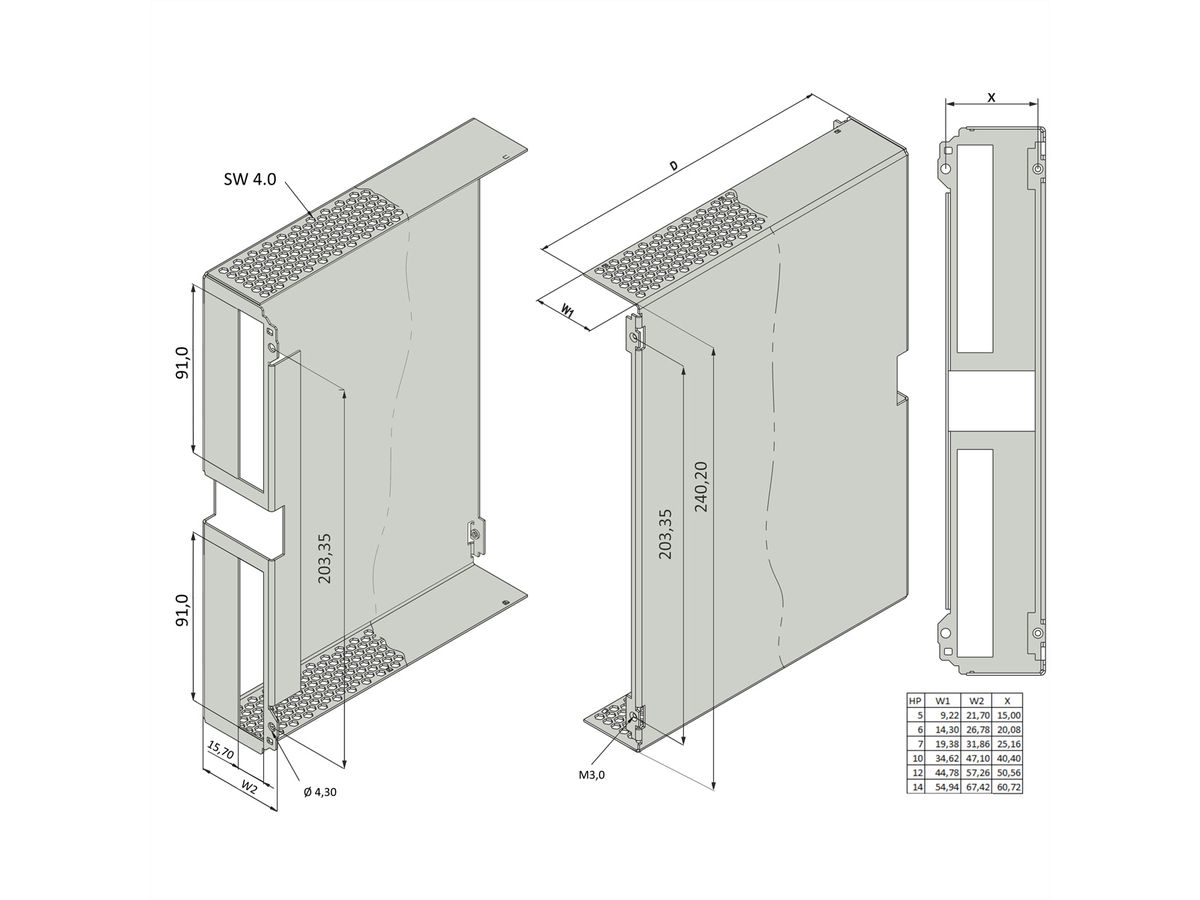 SCHROFF Perforated Hood For Frame Type PIU, 6U, 7HP, 167D
