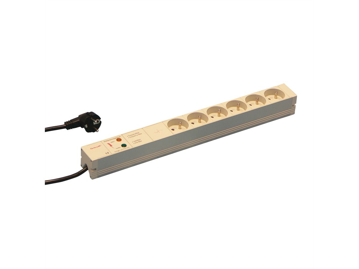 SCHROFF Socket Strip, UTE, 6 Sockets, 19", With Transient Protection and Mains Suppression Filter