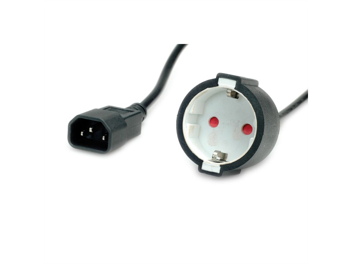 VALUE Power Cable, IEC C14 Plug to German Socket, max 10A (2300W), for UPS only, black, 0.3 m