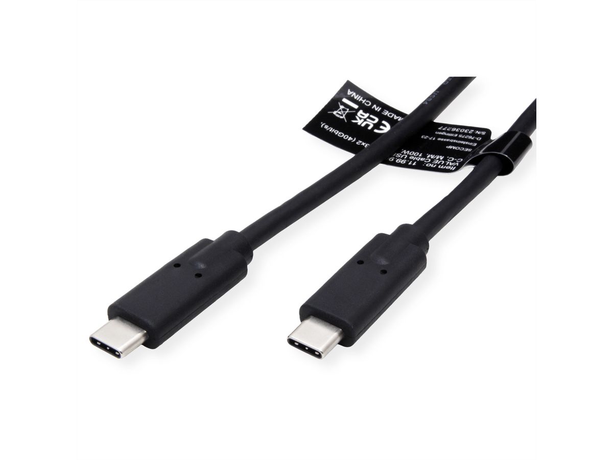 VALUE USB4 Gen3x2 Kabel, C-C, M/M, 40Gbit/s, 100W , zwart, 0,5 m