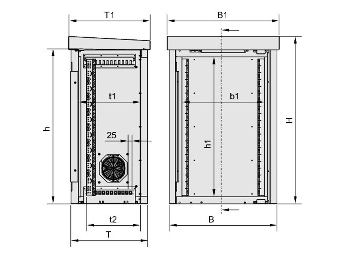 SCHROFF Outdoor Unibody VENT Cabinet With Single Door, 1330H 25 U, 700W 500D