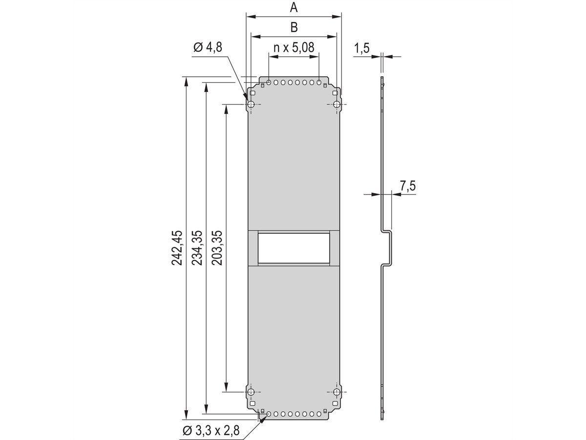 SCHROFF Frame Type Plug-In Unit Rear Panel, Plain, 6 U, 8 HP