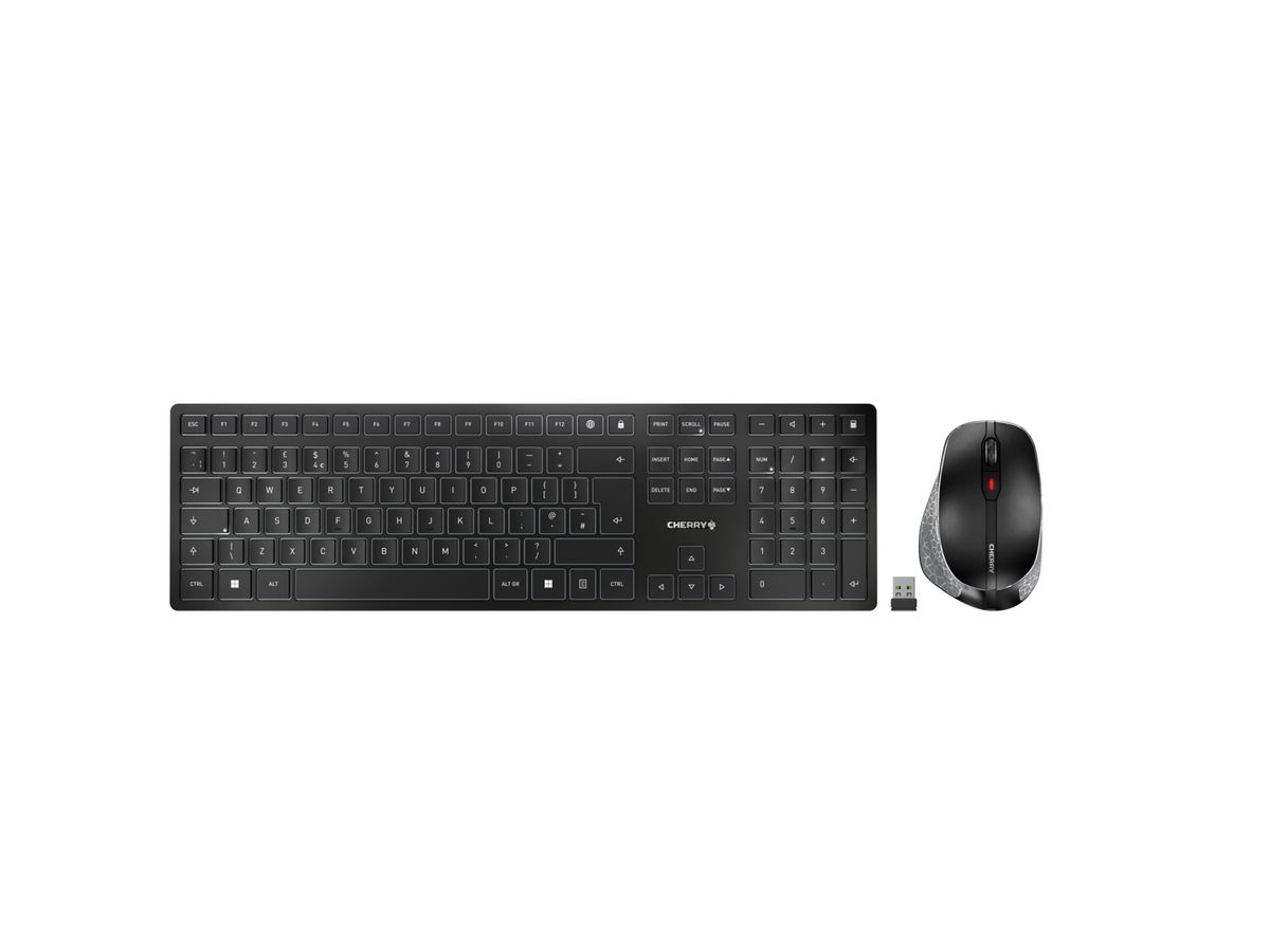 CHERRY DW 9500 SLIM keyboard Mouse included Universal RF Wireless + Bluetooth QWERTY English Black, Grey