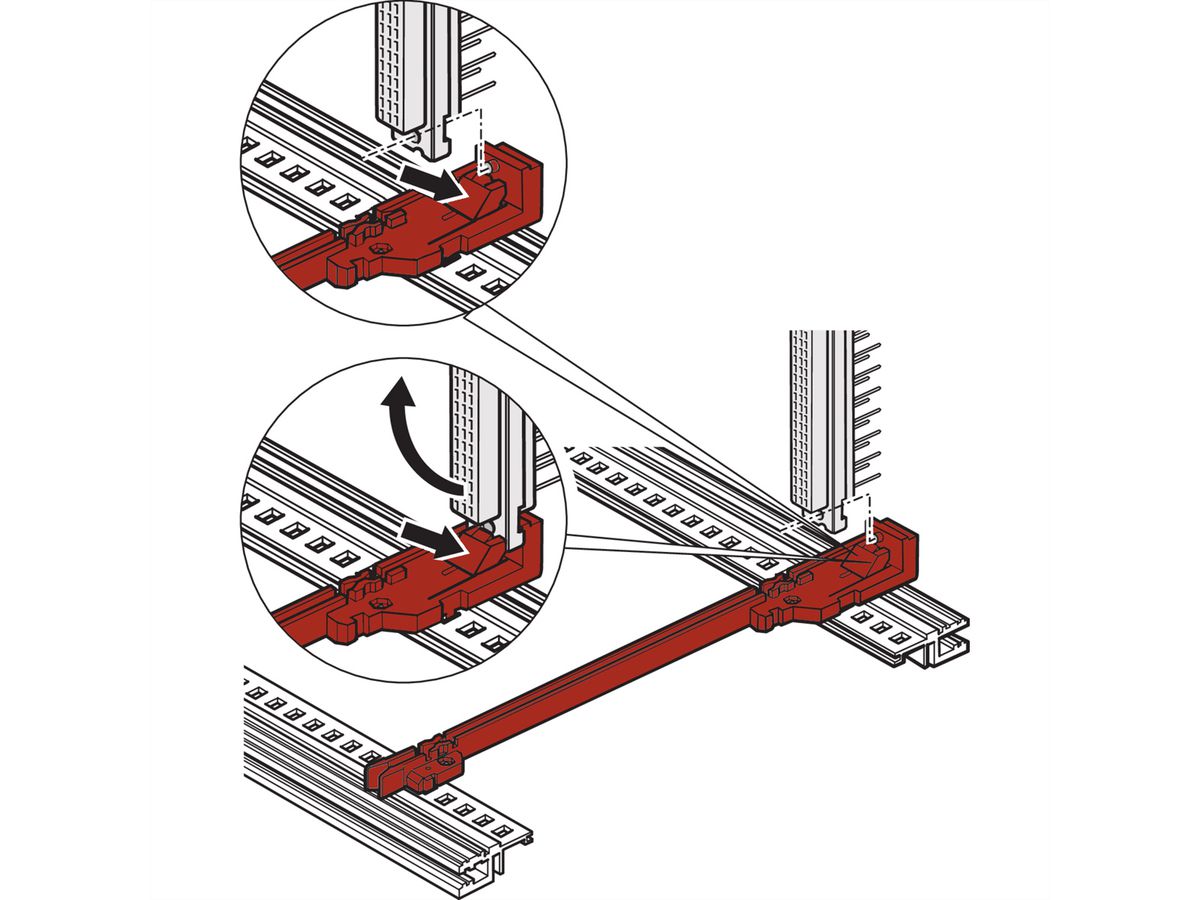 SCHROFF Guide Rail Standard Type, With DIN Connector Fixing, Plastic, 160 mm, 2 mm Groove Width, Red, 1 Pair