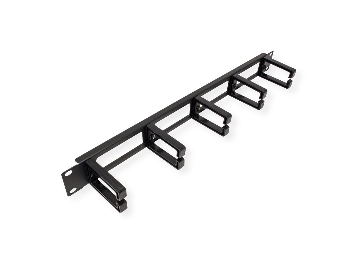 VALUE 19" 1U Cable Management Plate, C-Type, 5 Hooks, Cut-out front panel / cable feed-through, black
