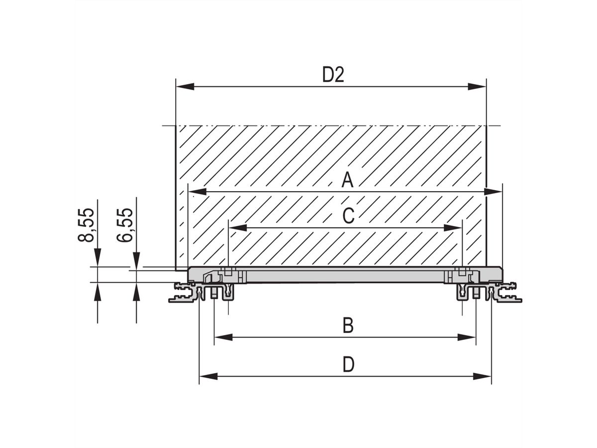 SCHROFF Guide Rail Multi Piece, Mid-Piece, Aluminum Extrusion, 340 mm, 2 mm Groove Width, 10 Pieces