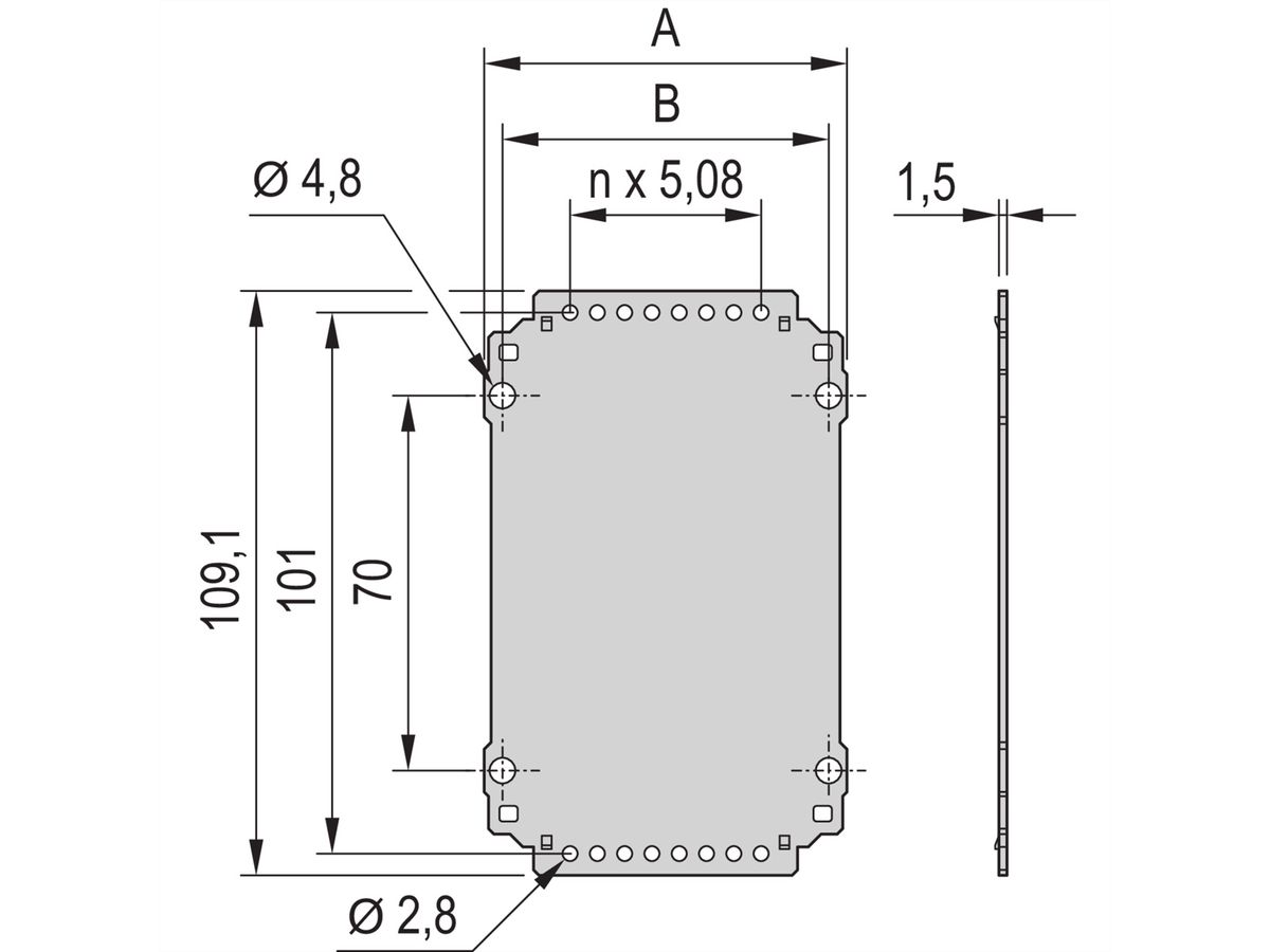 SCHROFF Frame Type Plug-In Unit Rear Panel, Plain, 3 U, 8 HP