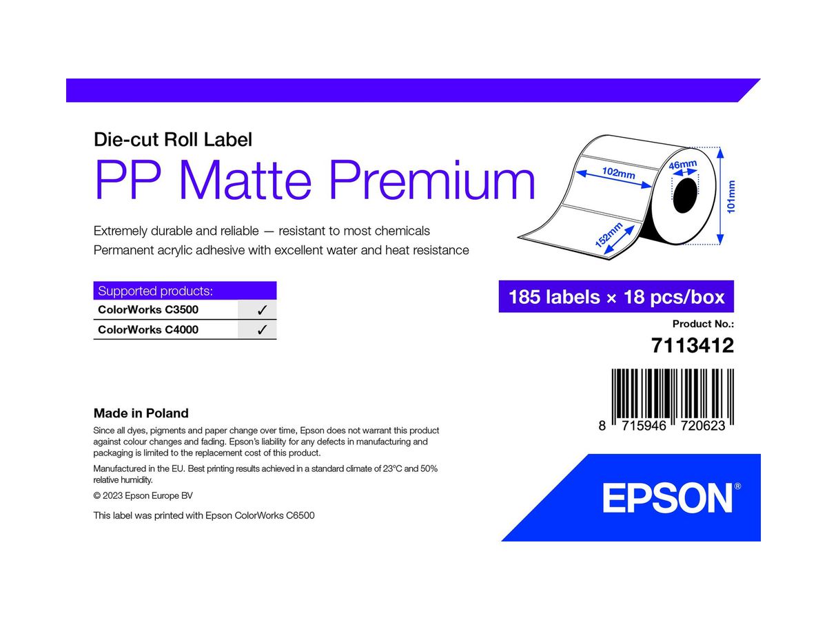 Epson 7113412 printeretiket Wit Zelfklevend printerlabel