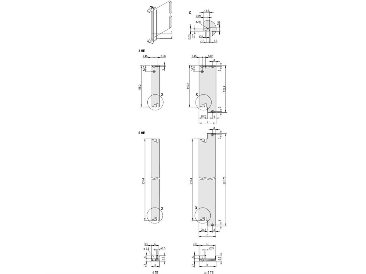 SCHROFF Plug-In Unit U-Profile Front Panel for IEL, IET Type 2 Handle, 3 U, 16 HP, 2.5 mm, Al, Front Anodized, Rear Conductive