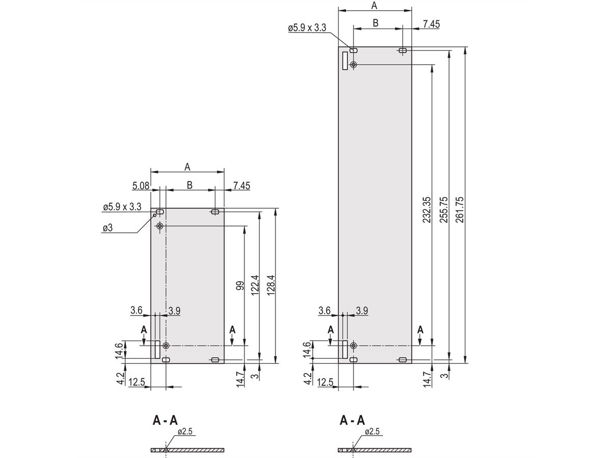 SCHROFF-insteekmodules Frontplaat, niet-afgeschermd, voor handgreep vorm 1, 6 HE, 6 HP, 2,5 mm, Al, voor geanodiseerd, achter geleidend
