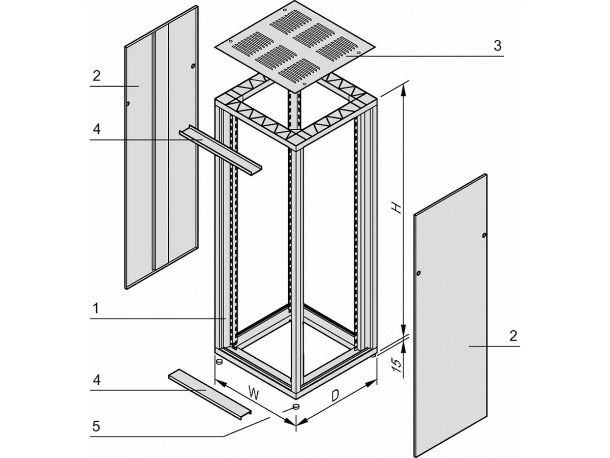 SCHROFF Eurorack kast zonder deuren, 34 U 1600H 600W 800D, RAL 7021/7035