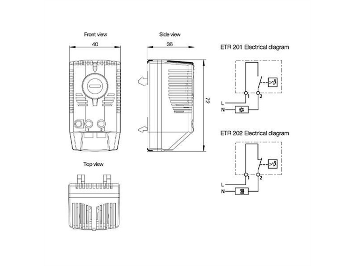 SCHROFF Thermostat NO cooling, Setting range: 0ºC to 60ºC