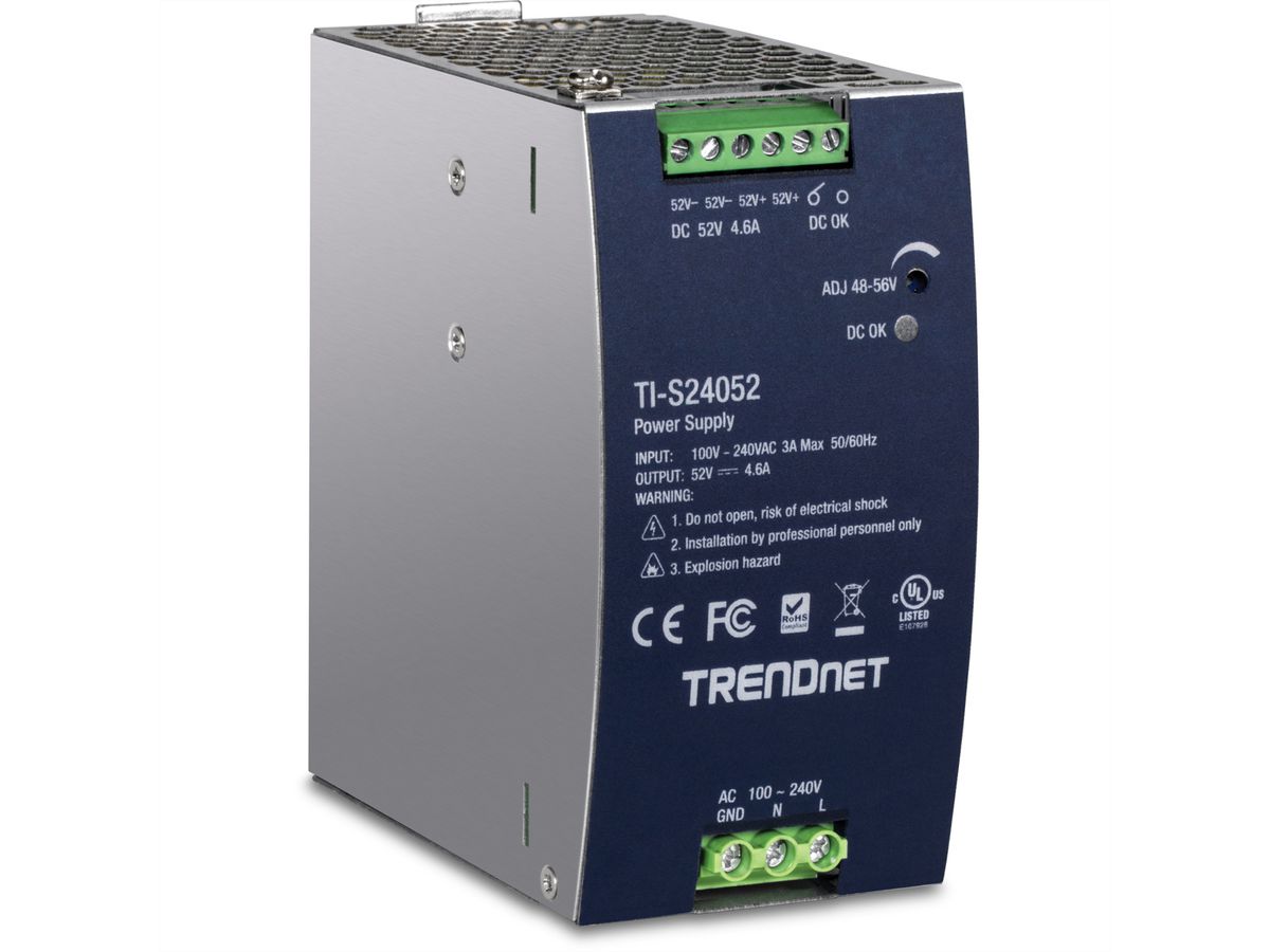 TRENDnet TI-S24052 DIN-Rail Voeding, 240 W, 52 V DC, 4,61 A AC naar DC met PFC