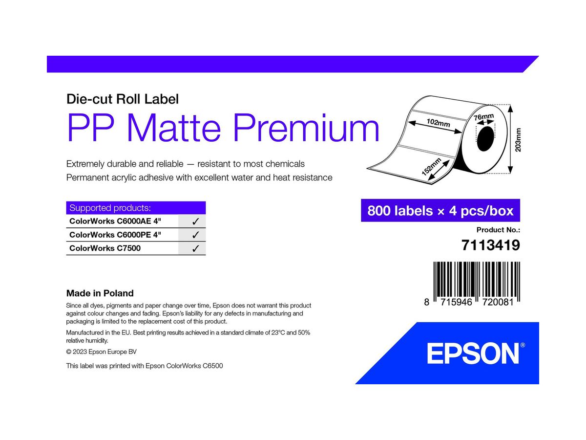 Epson 7113419 printer label White Self-adhesive printer label