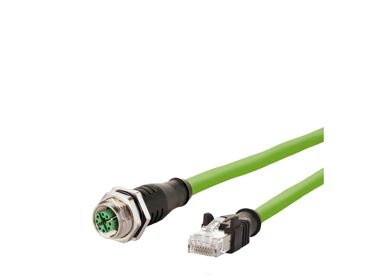 METZ CONNECT aansluitkabel M12 Female-RJ45 Male, 8-polig X-gecodeerd, recht-recht, 2 m