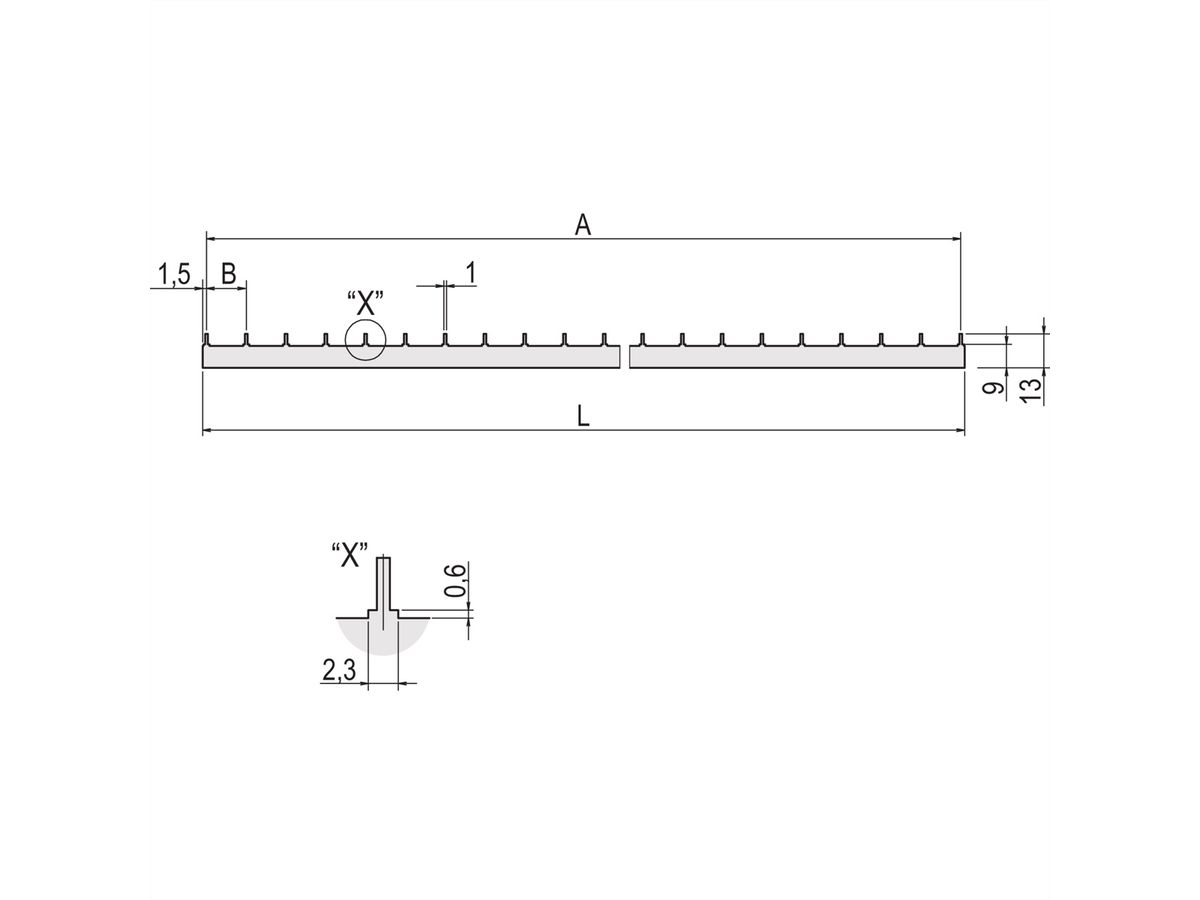 SCHROFF PCB-rail voor stroomverdeling, 3 HP L216,3mm