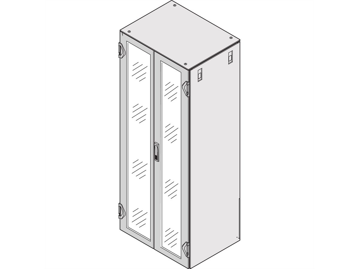 SCHROFF Varistar Double Glazed Door, IP 20, 3-Point Locking, RAL 7021, 2200H 800W