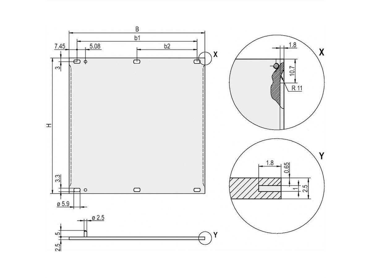 SCHROFF Front Panel, Refrofit Shielding, 6 U, 6 HP, 2.5 mm, Al, Anodized, Untreated Edges