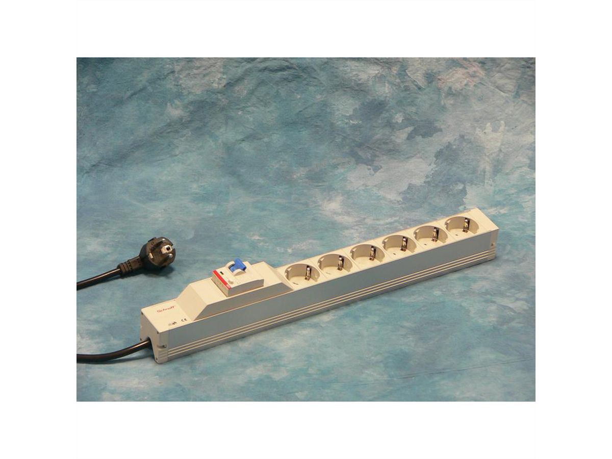 SCHROFF Socket Strip, SCHUKO, 6 Sockets, 19", With Fault Current Protection