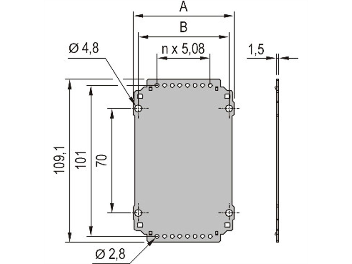 SCHROFF Frame Type Plug-In Unit Rear Panel, Plain, 3 U, 12 HP