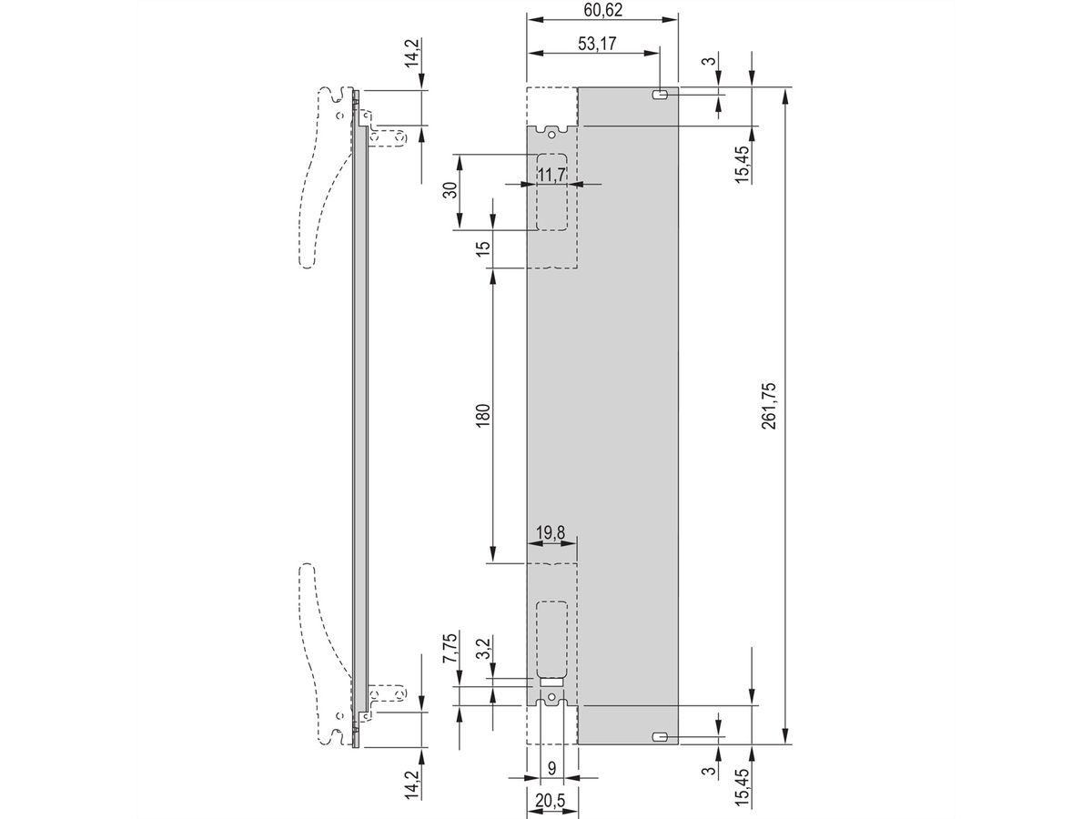 SCHROFF Insteekmodule U-profiel voor XL-greep, microschakelaarcompatibel, 6 HE, 12 HE, 2,5 mm, Al, geanodiseerd vooraan, geleidend achteraan