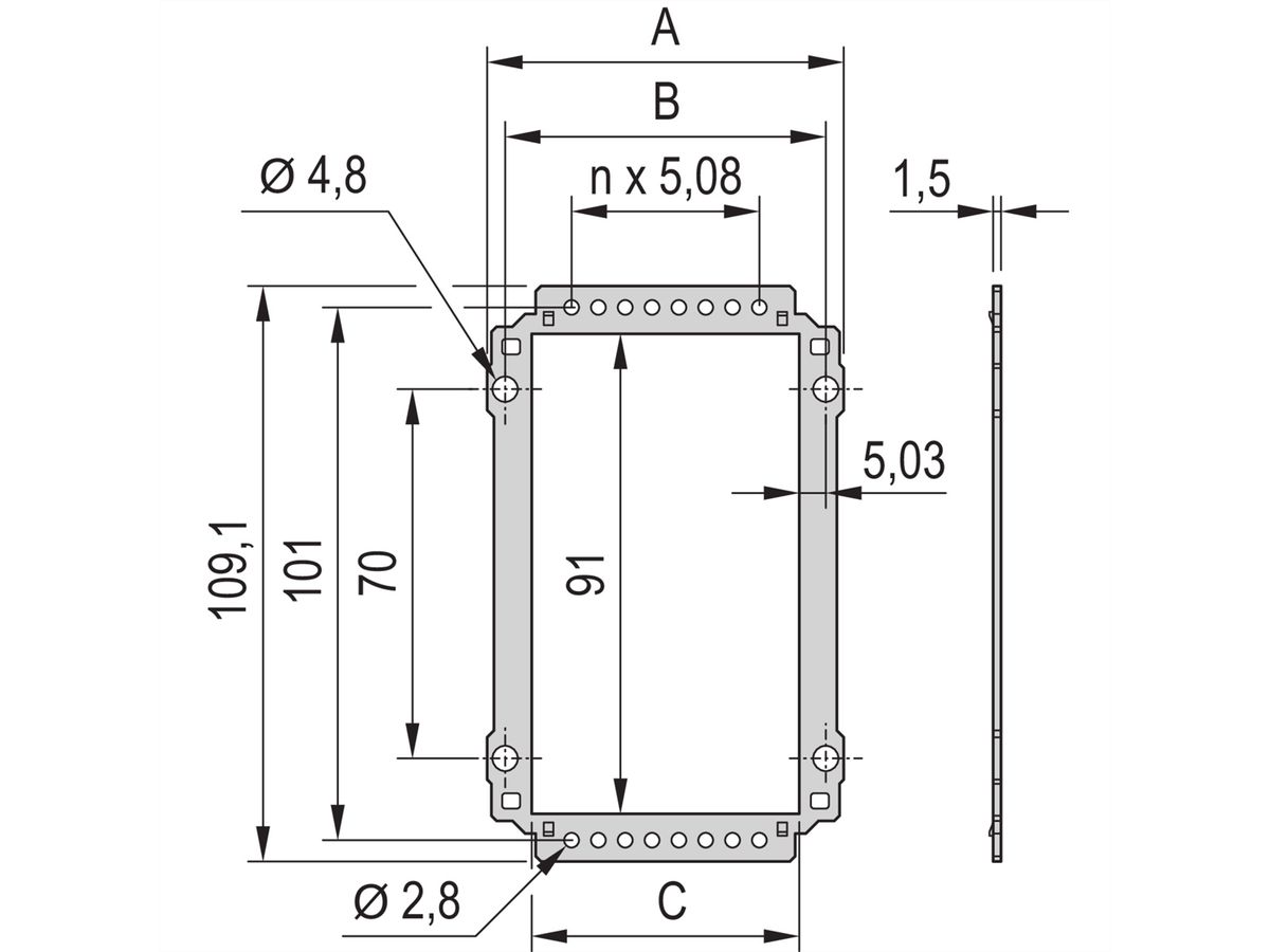 SCHROFF Insteekeenheid met frame Achterpaneel, uitsparing voor meerdere aansluitingen, 3 HE, 14 HE