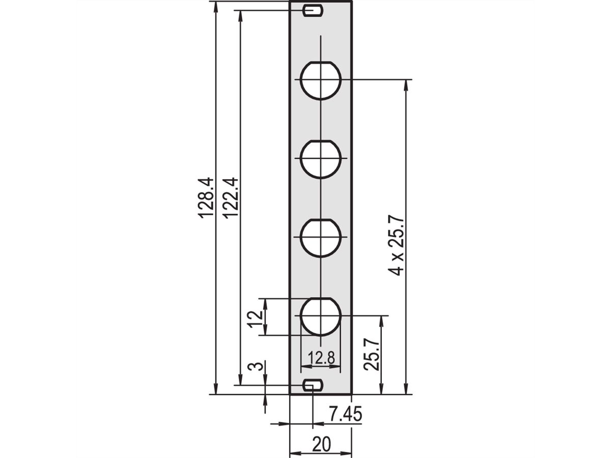 SCHROFF Front Panel, Unshielded, Cutout for Coax Connectors, 2.5 mm, Al, Front Anodized, Rear Conductive