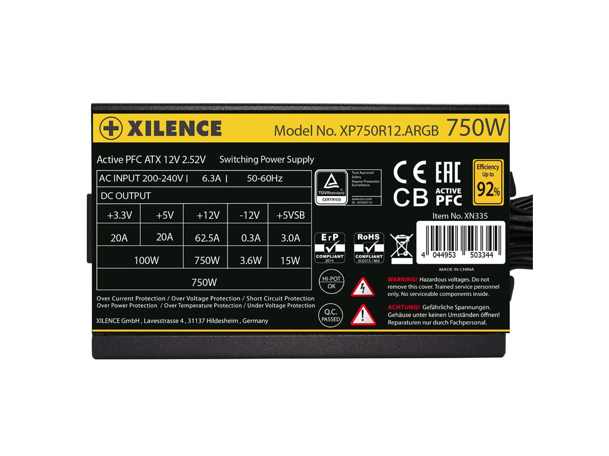 Xilence XP750R12.ARGB 750W PC Power Supply, Meet 80+ Gold, Gaming, ATX