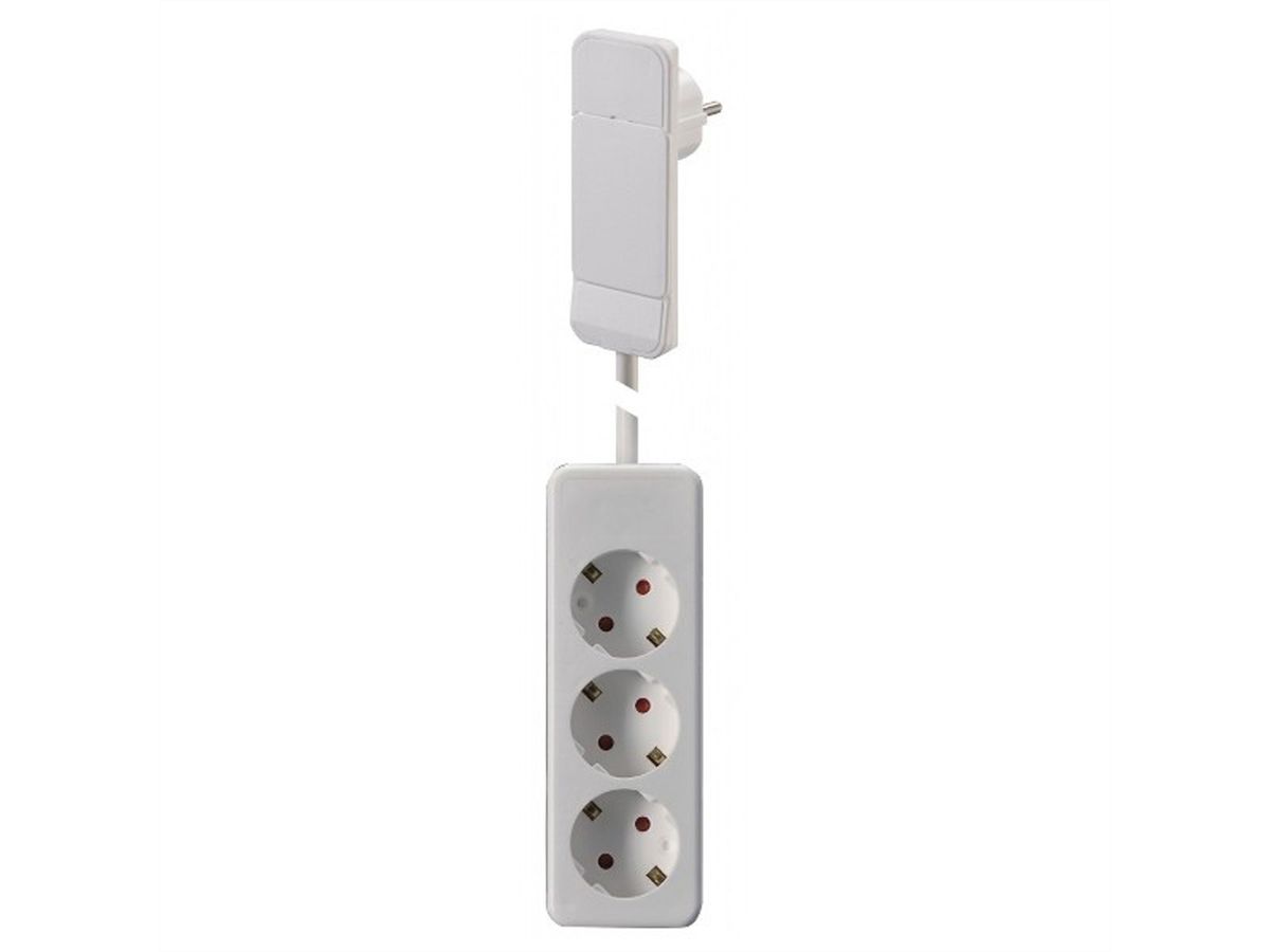 BACHMANN SmartPlug flat plug, with 3x socket strip with earthing contact, white, 1.6 m