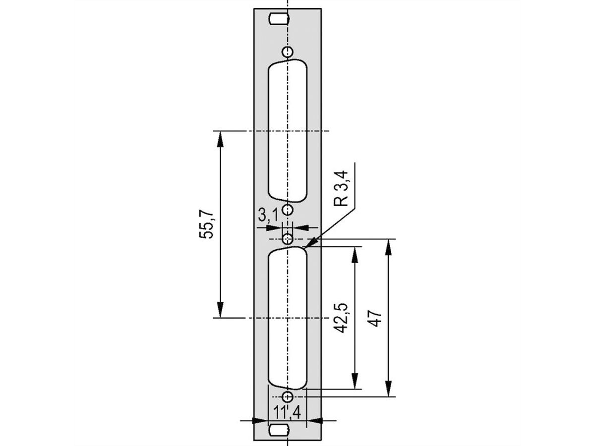 SCHROFF 19" voorpaneel met D-subuitsparing, 2x25-pin, 3U, 4 HP, 2,5 mm, Al, RAL 7035