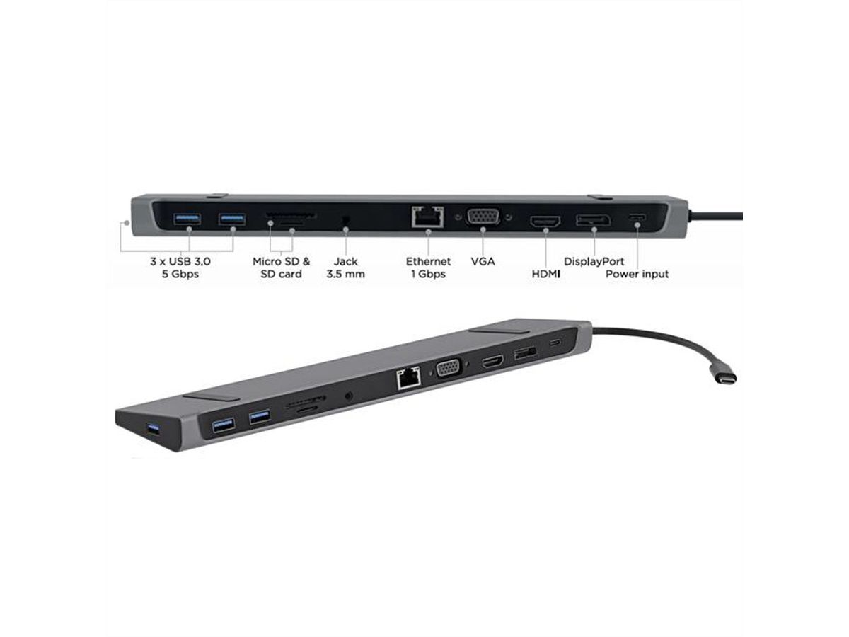 T'nB Dockingstation 11 in 1, 1x HDMI 4K, 1x DP, 1x PD, 3x USB A 3.0