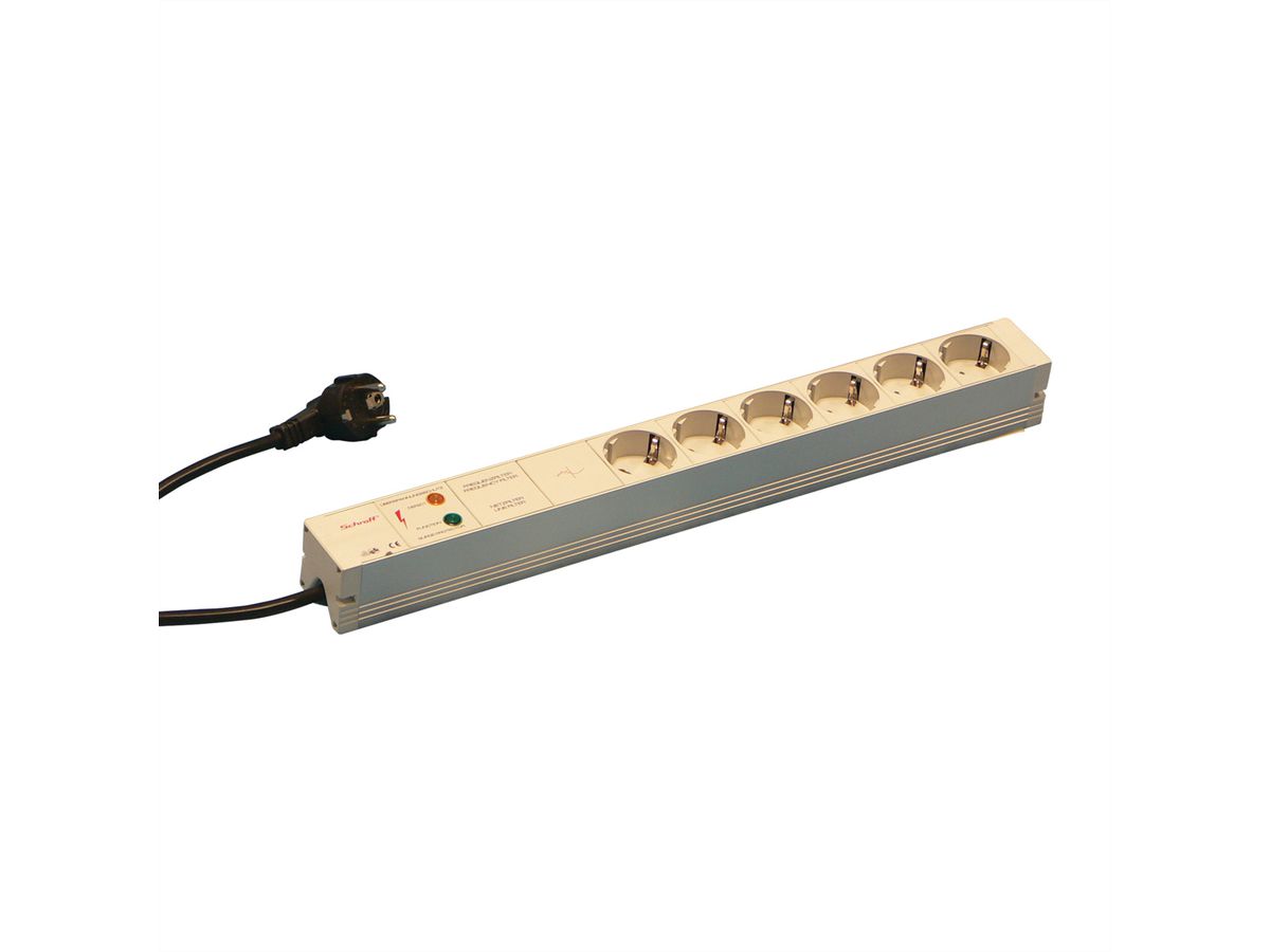 SCHROFF Socket Strip, SCHUKO, 6 Sockets, 19", With Transient Protection and Mains Suppression Filter