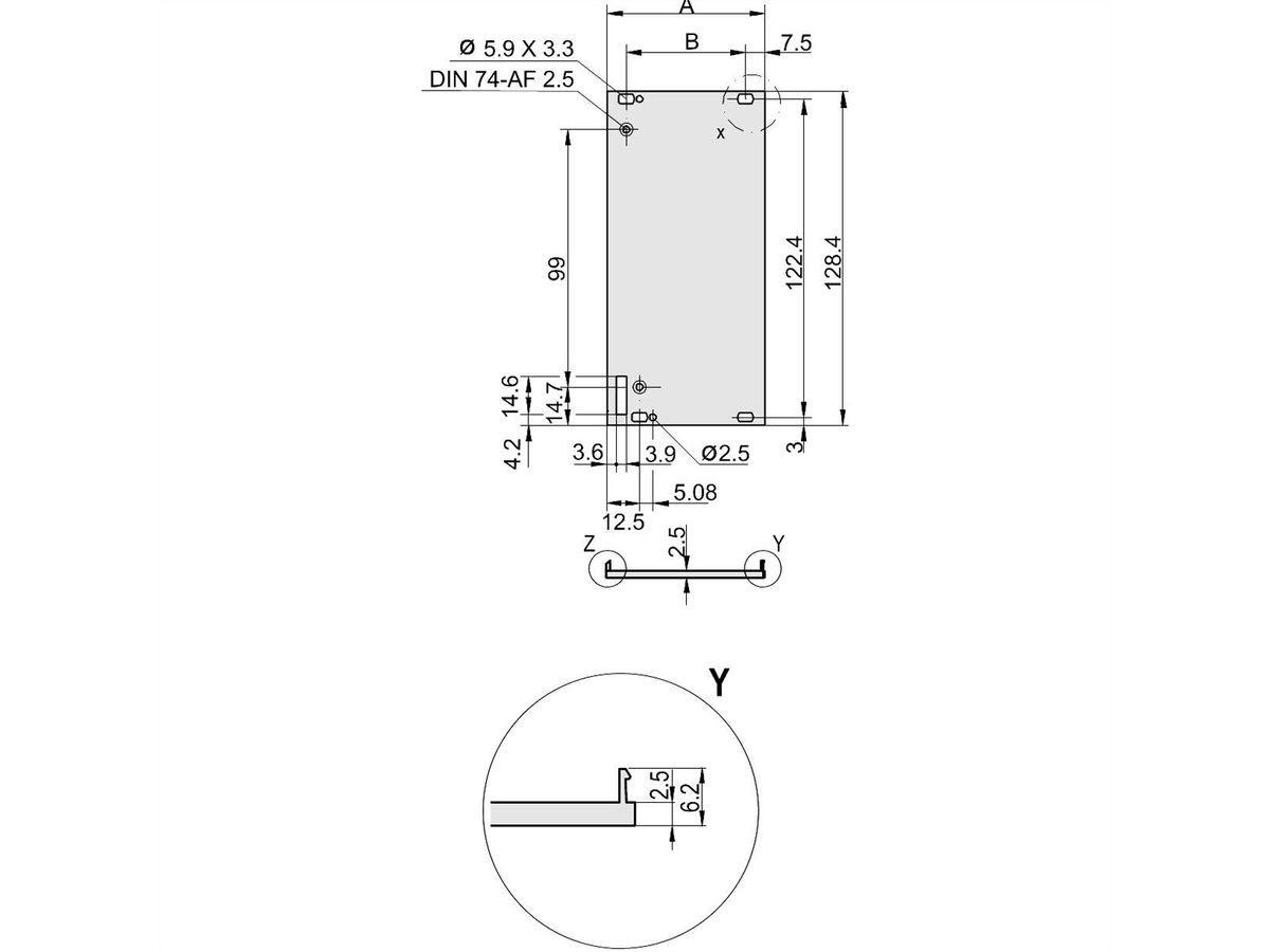 SCHROFF-insteekmodule U-profiel voor greepvorm 1, 6 HE, 12 HE, 2,5 mm, Al, voorkant geanodiseerd, achterkant geleidend
