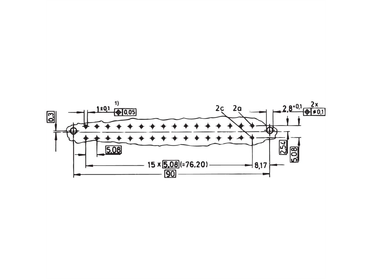 SCHROFF Stekker Type D, EN 60603, DIN 41612, vrouwelijk, 32 contacten, Wire-Wrap, 20 mm